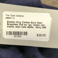/hvy Cotton Euro Seat Breeches, Pull on *gc, faded, mnr stains, seat rubs &pills

