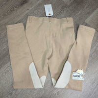 JUNIORS Hvy Cotton Euro Seat Breeches, Pull on *gc/fair, mnr rubs, undone stitching, holes, discolored seat
