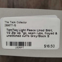Light Fleece Lined Shirt, 1/2 Zip Up *gc, seam rubs, frayed & unstitched cuffs
