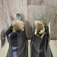 JUNIORS Winter Fleece Lined Paddock Boots, Pull on *gc, clean, mnr scuffs, toe dents, lining: hairy, clumpy & loose edge
