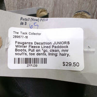 JUNIORS Winter Fleece Lined Paddock Boots, Pull on *gc, clean, mnr scuffs, toe dents, lining: hairy, clumpy & loose edge
