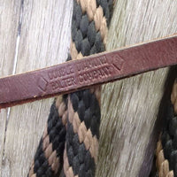 Headstall, Sweet Iron L.Ring, Slobber Straps, Chin, 20' Double Diamond Nylon Rope Mecate Reins *gc/vgc, rubs, scrapes, stains, clean & dirty

