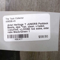 JUNIORS Paddock Boots, zips *fair, clean, v.faded, v.scuffed, v.LOOSE toe soles, older, rubs
