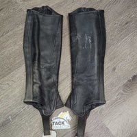 Pr Leather Half Chaps *vgc/gc, dirt, rubs, residue, faded? film, stains
