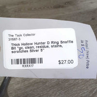Thick Hollow Hunter D RIng Snaffle Bit *gc, clean, residue, stains, scratches
