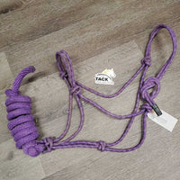 Stiff Thick Nylon Rope Halter, attached nylon lead rope *gc/fair, rubs, snags, stains, slices, frays
