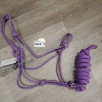 Stiff Thick Nylon Rope Halter, attached nylon lead rope *gc/fair, rubs, snags, stains, slices, frays
