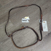 V Narrow Rolled Soft Leather Western Noseband *gc, older, rubs, stains, scrapes, mnr dirt, slice
