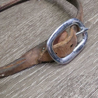 V Narrow Rolled Soft Leather Western Noseband *gc, older, rubs, stains, scrapes, mnr dirt, slice
