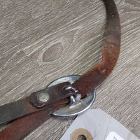 V Narrow Rolled Soft Leather Western Noseband *gc, older, rubs, stains, scrapes, mnr dirt, slice
