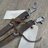 1/2" Wide Heavy Weighted Ends Leather Split Reins, Loops, Snaps, Laces *gc, film, dirty, scrapes
