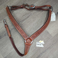 1.5" Wide Floral Tooled Leather Breastcollar, snap *xc/like new, clean, v.mnr stains, rubs & creases
