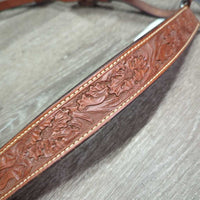 1.5" Wide Floral Tooled Leather Breastcollar, snap *xc/like new, clean, v.mnr stains, rubs & creases
