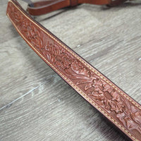 1.5" Wide Floral Tooled Leather Breastcollar, snap *xc/like new, clean, v.mnr stains, rubs & creases
