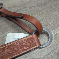 1.5" Wide Floral Tooled Leather Breastcollar, snap *xc/like new, clean, v.mnr stains, rubs & creases
