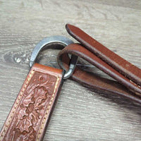 1.5" Wide Floral Tooled Leather Breastcollar, snap *xc/like new, clean, v.mnr stains, rubs & creases
