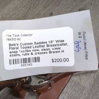 1.5" Wide Floral Tooled Leather Breastcollar, snap *xc/like new, clean, v.mnr stains, rubs & creases
