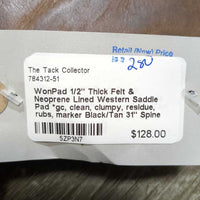 1/2" Thick Felt & Neoprene Lined Western Saddle Pad *gc, clean, clumpy, residue, rubs, marker
