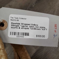Rawhide Wrapped OxBow Stirrups *vgc/xc, clean, mnr stains, scuffs & scrapes
