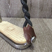 Narrow Hvy Safety Stirrups, grips, leather keepers, elastics *gc, dirty, cracked elast, grips: too big & yellowed
