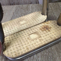 Narrow Hvy Safety Stirrups, grips, leather keepers, elastics *gc, dirty, cracked elast, grips: too big & yellowed
