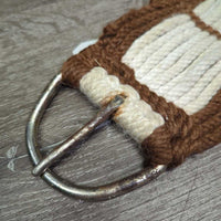 15 Wool String Cinch, 2x D Rings *gc/fair, frayed, rubs, stains, hair, mnr dirt, rust
