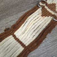 15 Wool String Cinch, 2x D Rings *gc/fair, frayed, rubs, stains, hair, mnr dirt, rust
