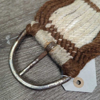 15 Wool String Cinch, 2x D Rings *gc/fair, frayed, rubs, stains, hair, mnr dirt, rust
