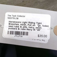 Light Riding Tight Breeches, mesh, Pull on *gc, faded, seat rubs & pills, hairy, seam puckers & rubs
