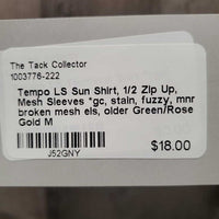 LS Sun Shirt, 1/2 Zip Up, Mesh Sleeves *gc, stain, fuzzy, mnr broken mesh els, older
