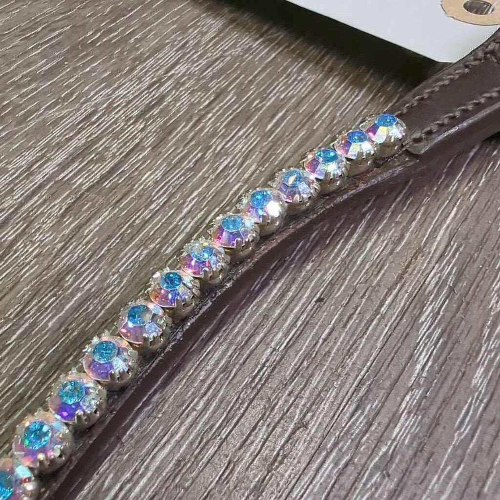 Curved Single Strand Bling & Leather Browband, snap ends, Bag *xc/like ...