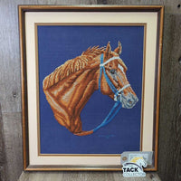 Cross Stitch "Secretariat" by C.Klavand '89, Matted, Framed *vgc, mnr chips, hair & dirt
