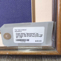 Cross Stitch "Secretariat" by C.Klavand '89, Matted, Framed *vgc, mnr chips, hair & dirt
