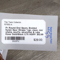 Pr Round End Spurs, Braided Nylon Spur Straps *vgc, clean, mnr stains, scuffs, scratches & rubs
