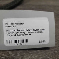 Narrow Round Hollow Nylon Rope Halter *gc, dirty, broken strings, frays & hair
