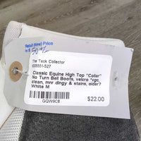 High Top "Collar" No Turn Bell Boots, velcro *vgc, clean, mnr dingy & stains, older?
