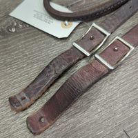Rolled Leather Barrel - Roper Loop Reins, 2x conway buckles *fair, older, scrapes, rubs, xholes, twists, faded, creases
