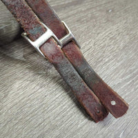 Rolled Leather Barrel - Roper Loop Reins, 2x conway buckles *fair, older, scrapes, rubs, xholes, twists, faded, creases
