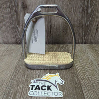1 ONLY Thick Stirrup Iron, grip *fair, pitted, clean, oxidized, scrapes, v.discolored & cracked grips
