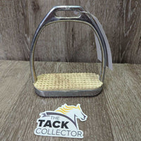 1 ONLY Thick Stirrup Iron, grip *fair, pitted, clean, oxidized, scrapes, v.discolored & cracked grips

