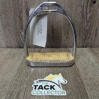 1 ONLY Thick Stirrup Iron, grip *fair, pitted, clean, oxidized, scrapes, v.discolored & cracked grips
