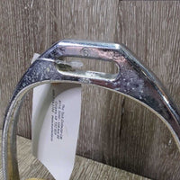 1 ONLY Thick Stirrup Iron, grip *fair, pitted, clean, oxidized, scrapes, v.discolored & cracked grips
