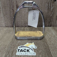 1 ONLY Thick Stirrup Iron, grip *fair, pitted, clean, oxidized, scrapes, v.discolored & cracked grips
