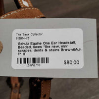 One Ear Headstall, Beaded, laces *like new, mnr scrapes, dents & stains
