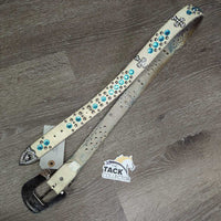 Leather Western Belt, Hvy Bling Buckle *gc, mnr dents, stains, loose threads, stretched holes, older
