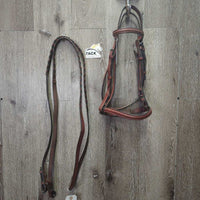 Rsd Bridle, Braided Reins *vgc/gc, clean & mnr dust, creases, edge rubs & scrapes, v.stiff, unstitched
