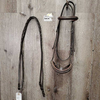 FS Rsd Padded Bridle, Braided Reins *NO CHEEKS, vgc, mnr scrapes, rubs, dirty seams, xholes, bent
