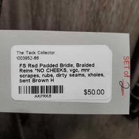 FS Rsd Padded Bridle, Braided Reins *NO CHEEKS, vgc, mnr scrapes, rubs, dirty seams, xholes, bent
