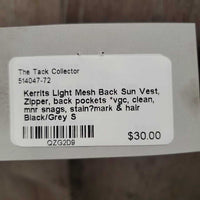 Light Mesh Back Sun Vest, Zipper, back pockets *vgc, clean, mnr snags, stain?mark & hair
