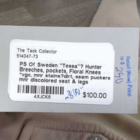 "Tessa"? Hunter Breeches, pockets, Floral Knees *vgc, mnr stains?dirt, seam puckers, mnr discolored seat & legs
